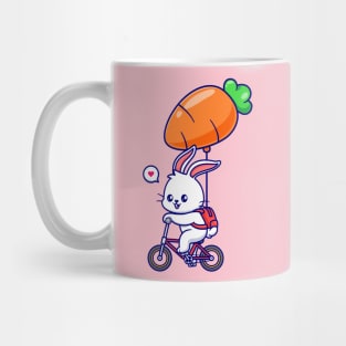 Cute Rabbit Riding Bicycle With Carrot Balloon Cartoon Mug